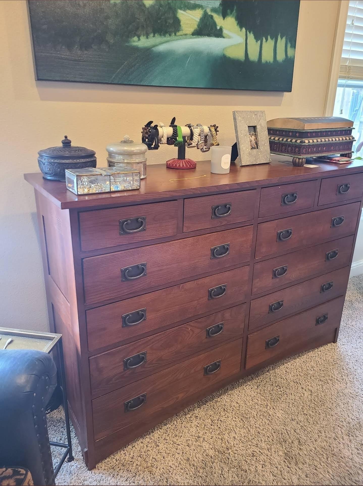 Solid wood dresser before refinishing