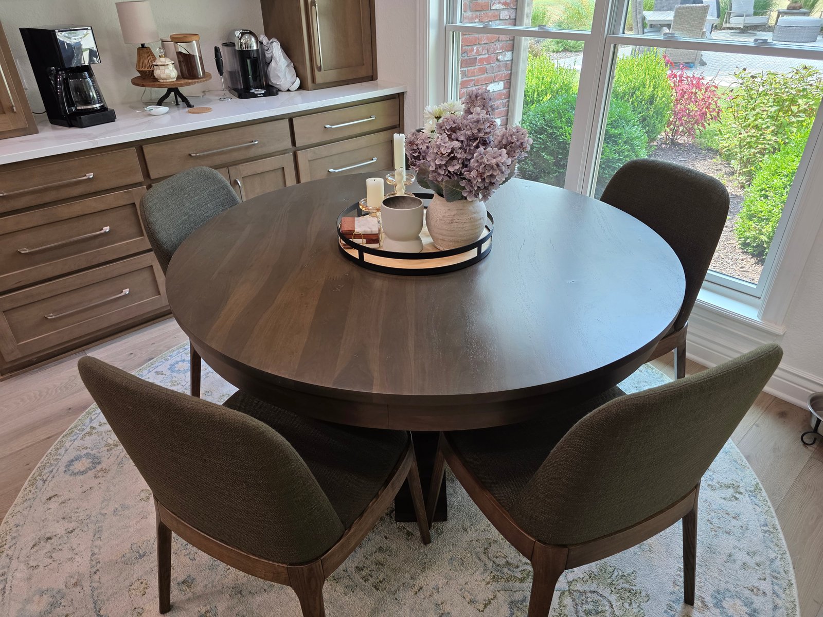 Refinished round acacia dining table