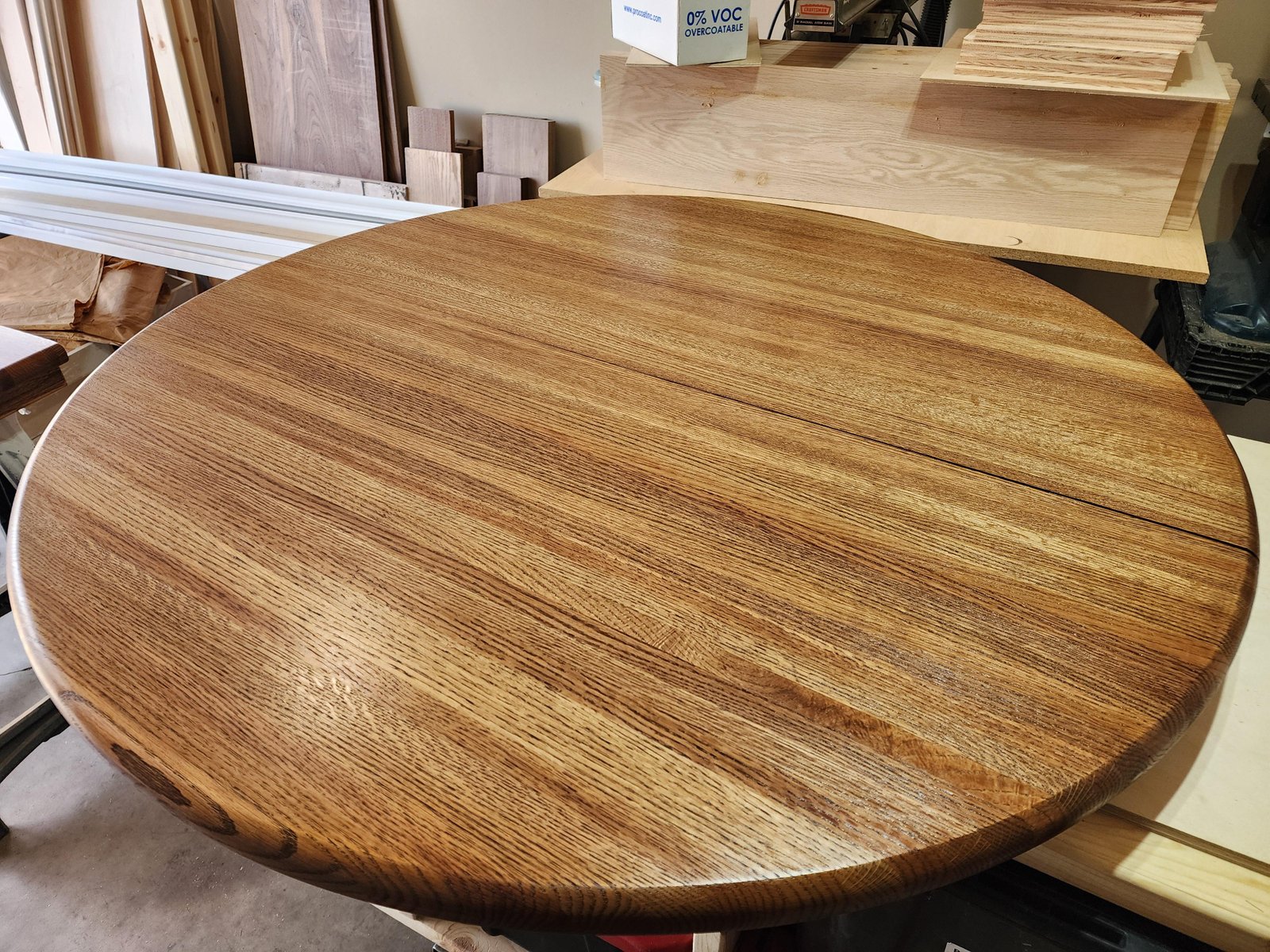 Refinished circular oak tabletop