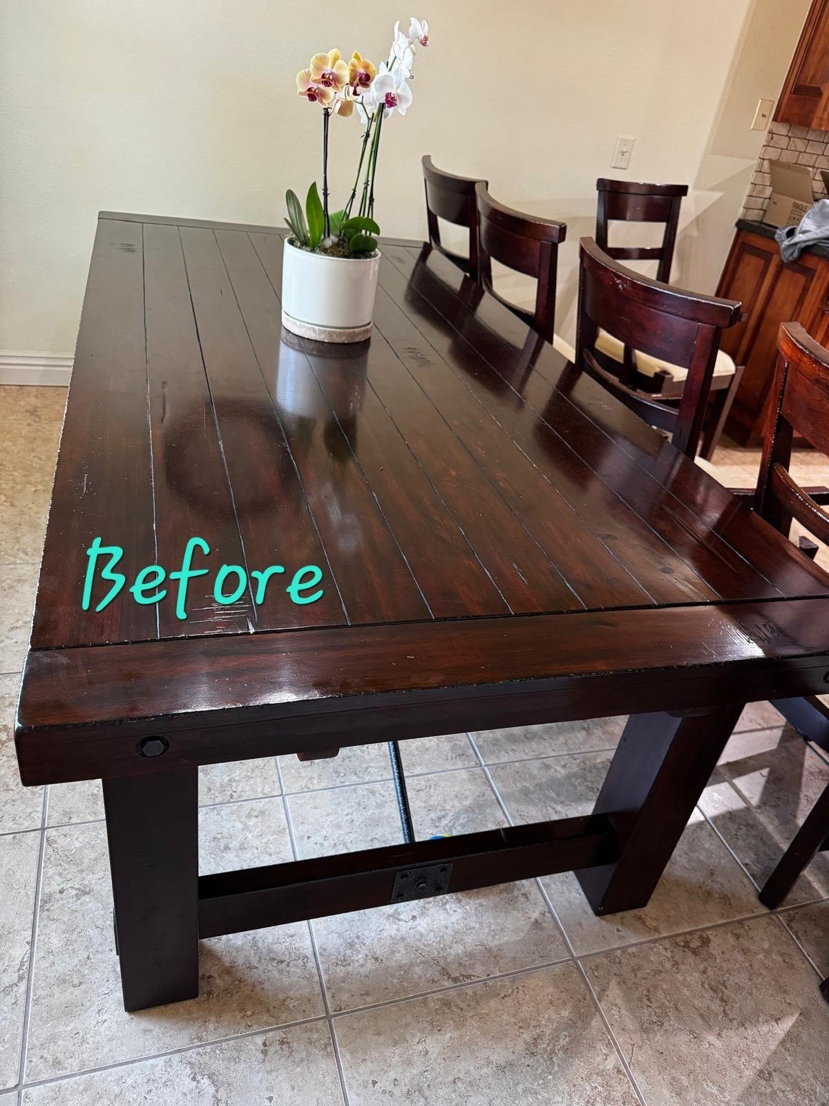 Harvest dining table before refinishing