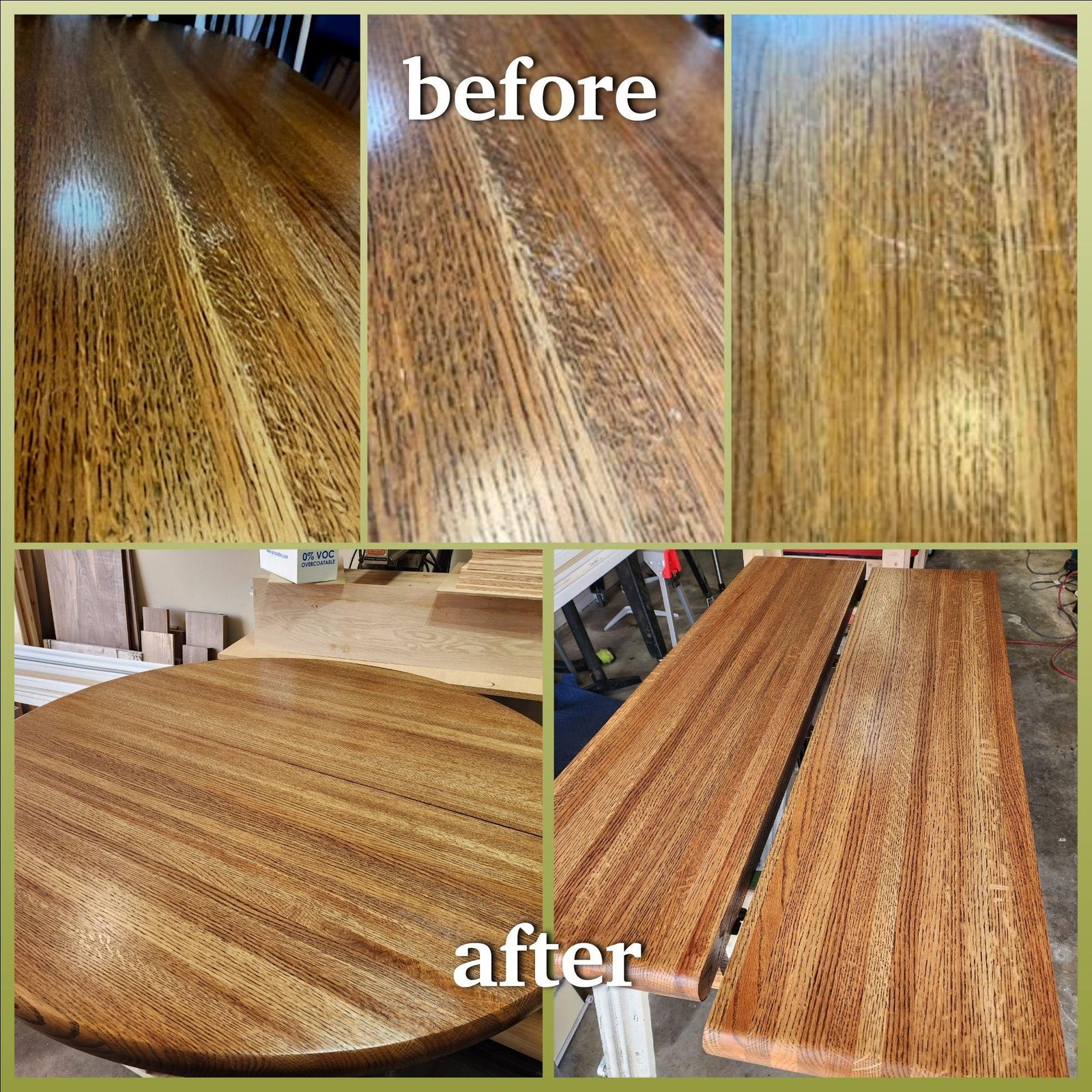 Wooden tabletop before and after